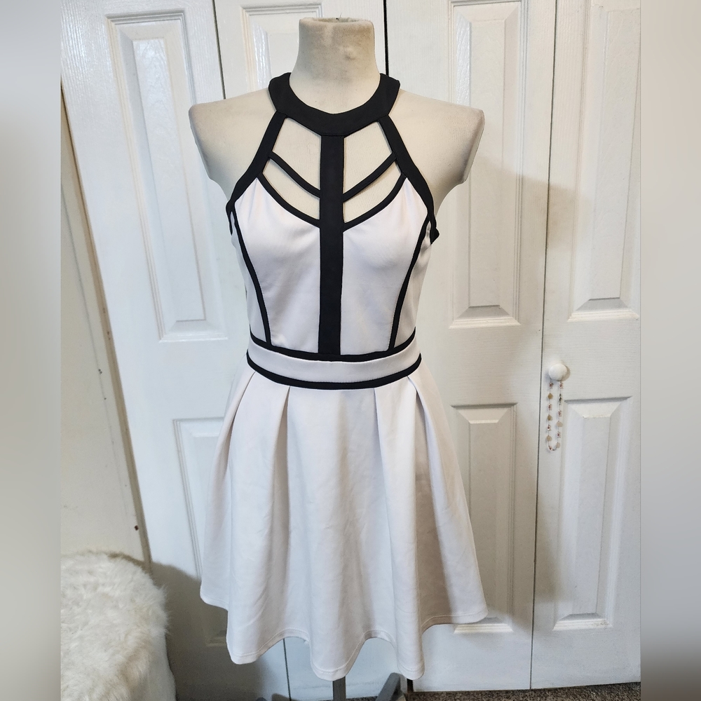 Xenia Boutique Black & White Open Back Pleated Dress